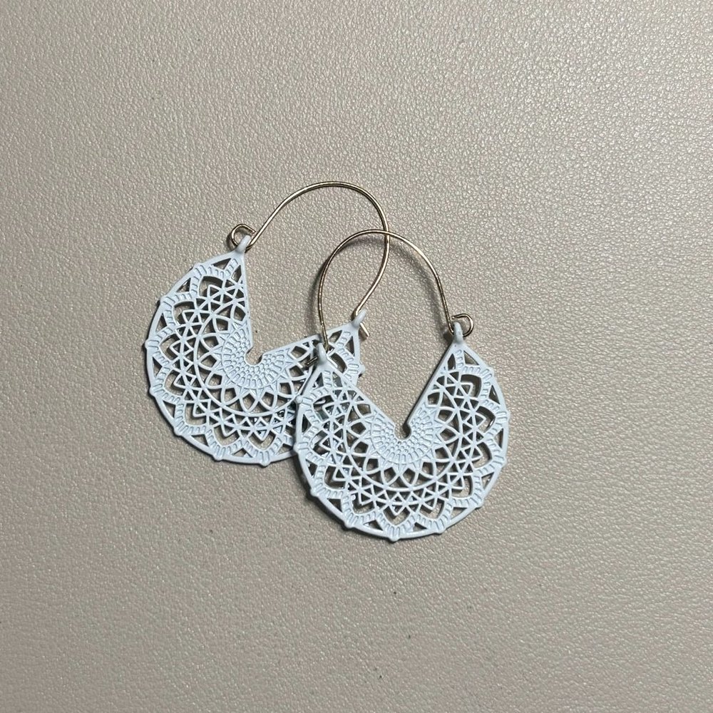 White Boho Mandala Earrings - Picture 3 of 4